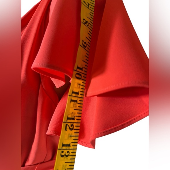 Trina Turk Mock Neck Button Up A-line Dress in Corral Red SZ 4 with Belt - Picture 6 of 9